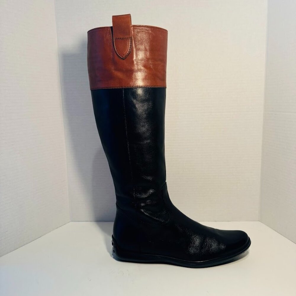 Sesto Meucci Fine Italian Leather Equestrian Black Tan Knee High Riding Boots 8